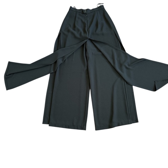 Joseph Ribkoff Black Wide-Leg Overlay Pants Size 4 | Slit Drape Palazzo - Picture 10 of 12